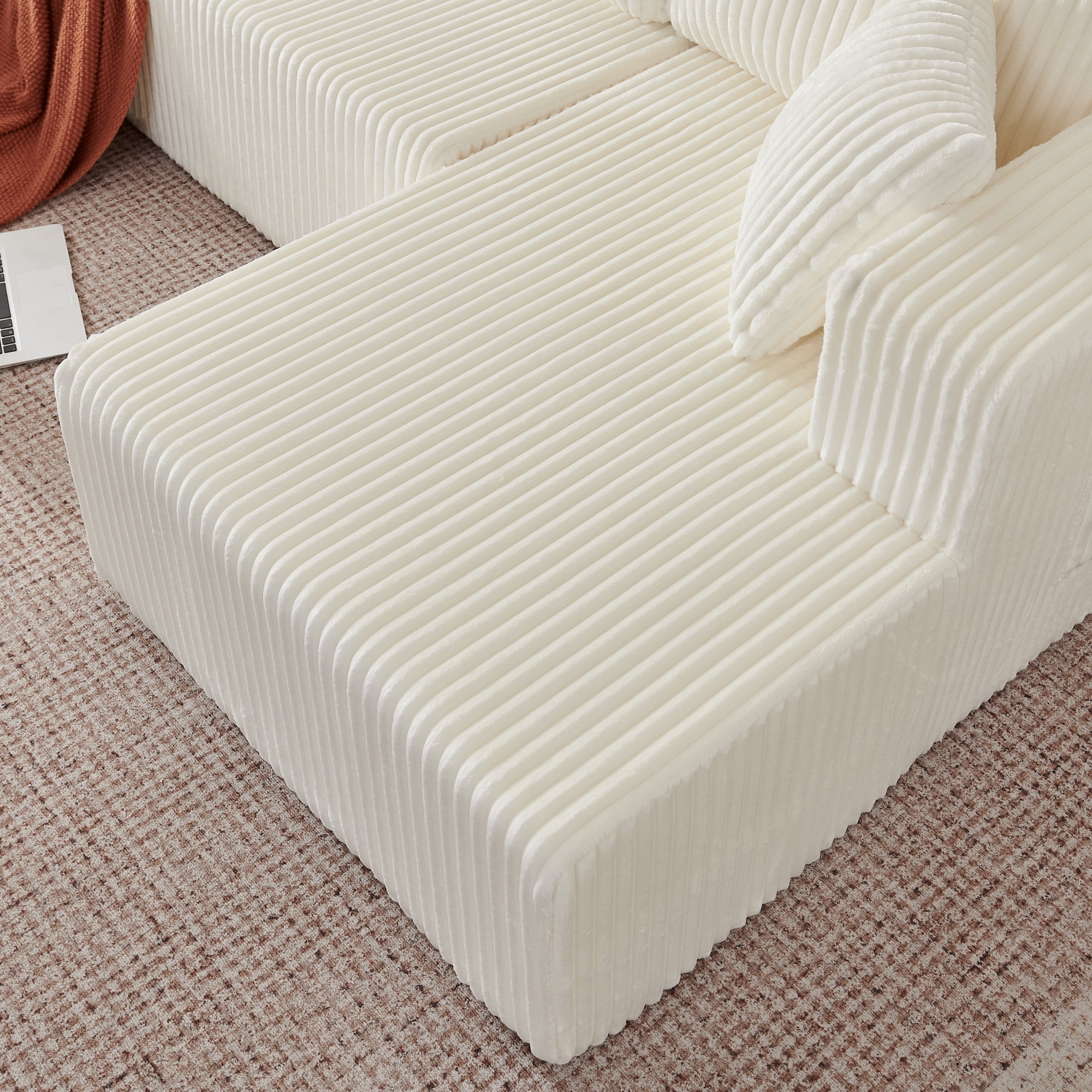 Leumius 132" U Shaped Modular Sectional Sofa,Modern Minimalist Corduroy Boneless Cloud Sofa with Double Chaise,Memory Foam Sectional Couch with Deep Seat for Living Room, No Assembly Required,Beige