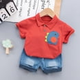 thumbnail image 2 of Atogsazn Toddler Boys Clothes Sets Outfits Toddler Kids Baby Boy Casual Dinosaur Print Short-sleeved Shorts Clothes Set 2-3 Years Red, 2 of 4
