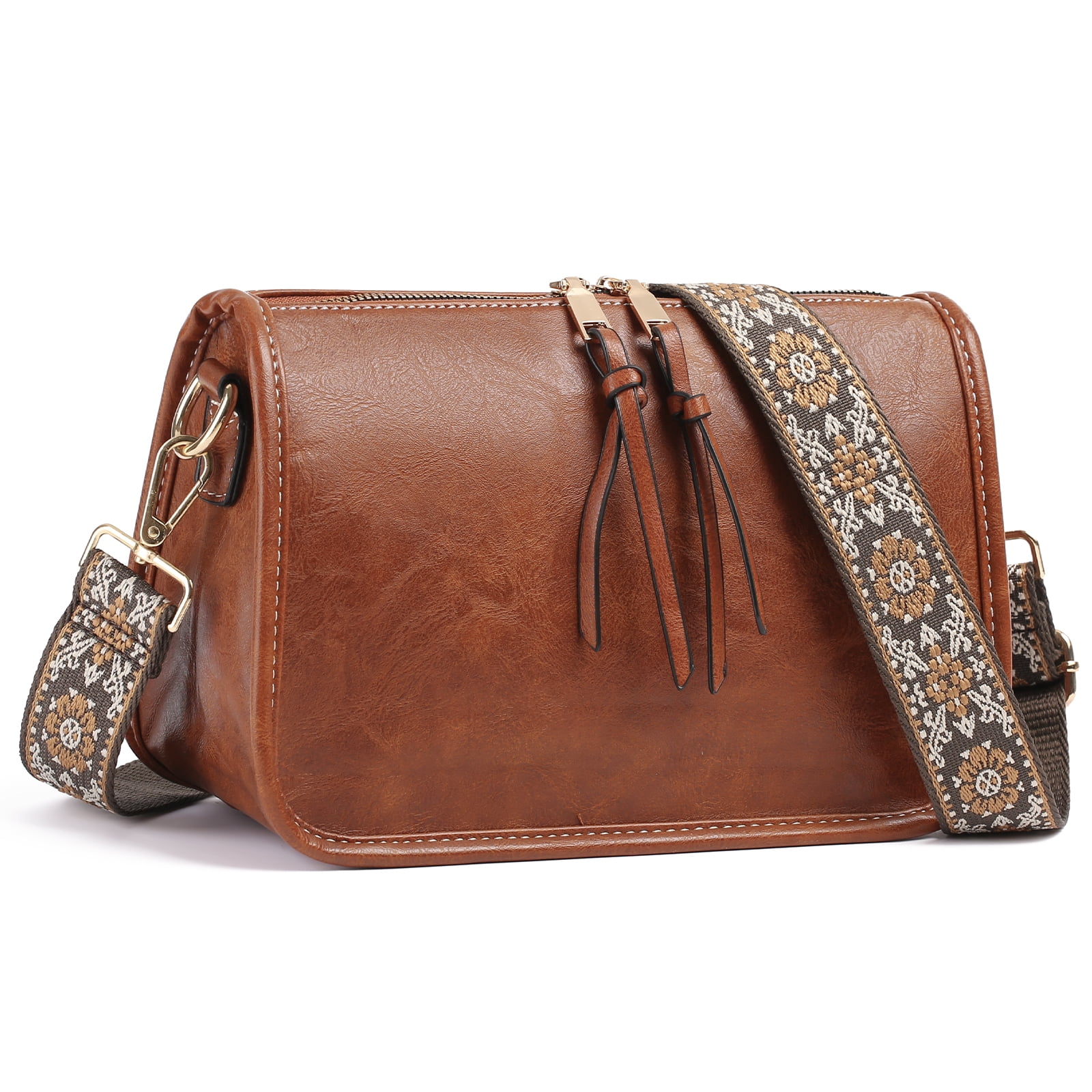 SENDEFN Trendy Leather Crossbody Purse with Tassel Zipper for Women Purses,Small Shoulder Handbags with Wide Strap Detachable