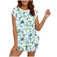 thumbnail image 2 of BLTIBY 2 Piece Sets for Women Summer Casual Cap Sleeve Lounge Matching Shorts Sets Printed Travel Vacation Outfits Green L, 2 of 5