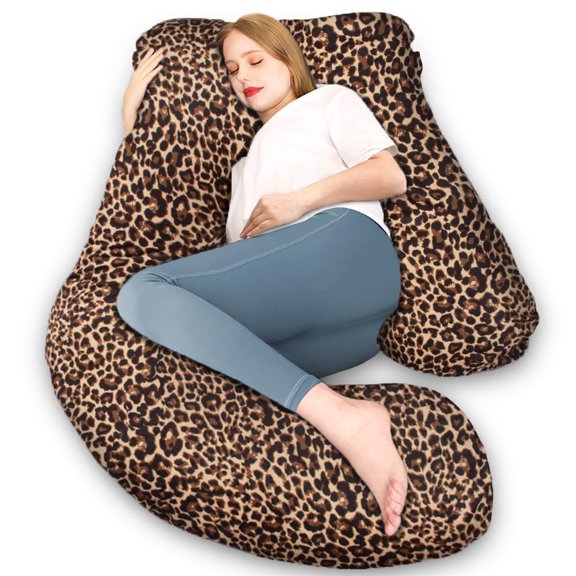 Almohada de embarazo Chilling Home en forma de U, 147 cm, estampado de leopardo
