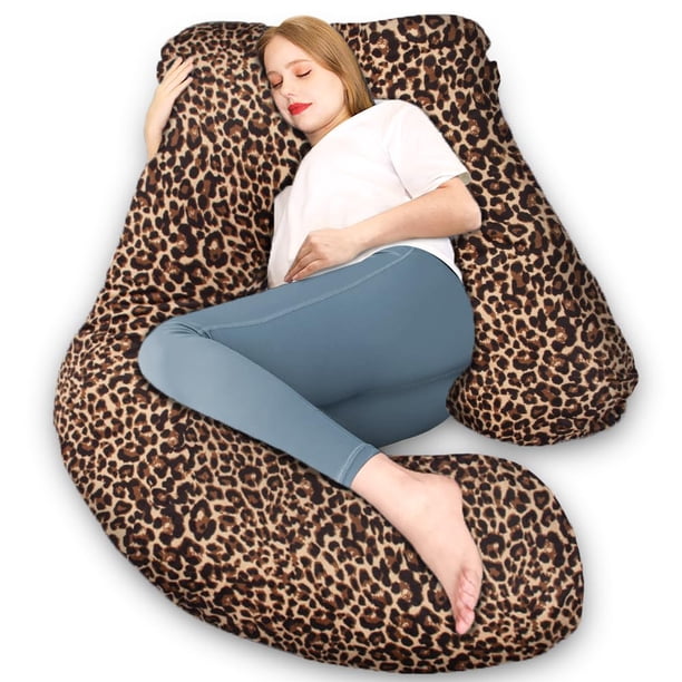 Almohada de embarazo Chilling Home en forma de U, 147 cm, estampado de leopardo