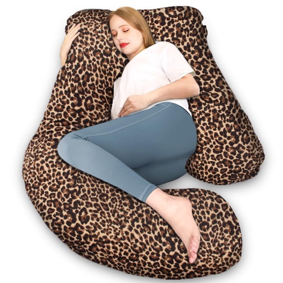 Almohada de embarazo Chilling Home en forma de U, 147 cm, estampado de leopardo