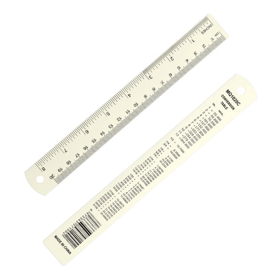 8 Inch Metal Ruler, Aluminum Alloy Metric Ruler with Inches and Centimeters Precision Measuring for Office Engineering Drafting, White