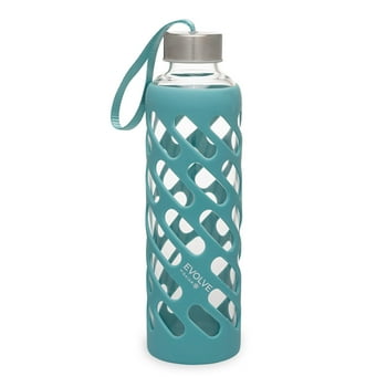 Evolve by Gaiam 20 oz Clear, Blue and Silver Stainless Steel Water Bottle with Wide Mouth and Screw Cap