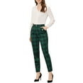 thumbnail image 3 of INSPIRE CHIC Women's Tartan Plaid Pants Elastic High Waist Straight Long Trousers M Green, 3 of 8
