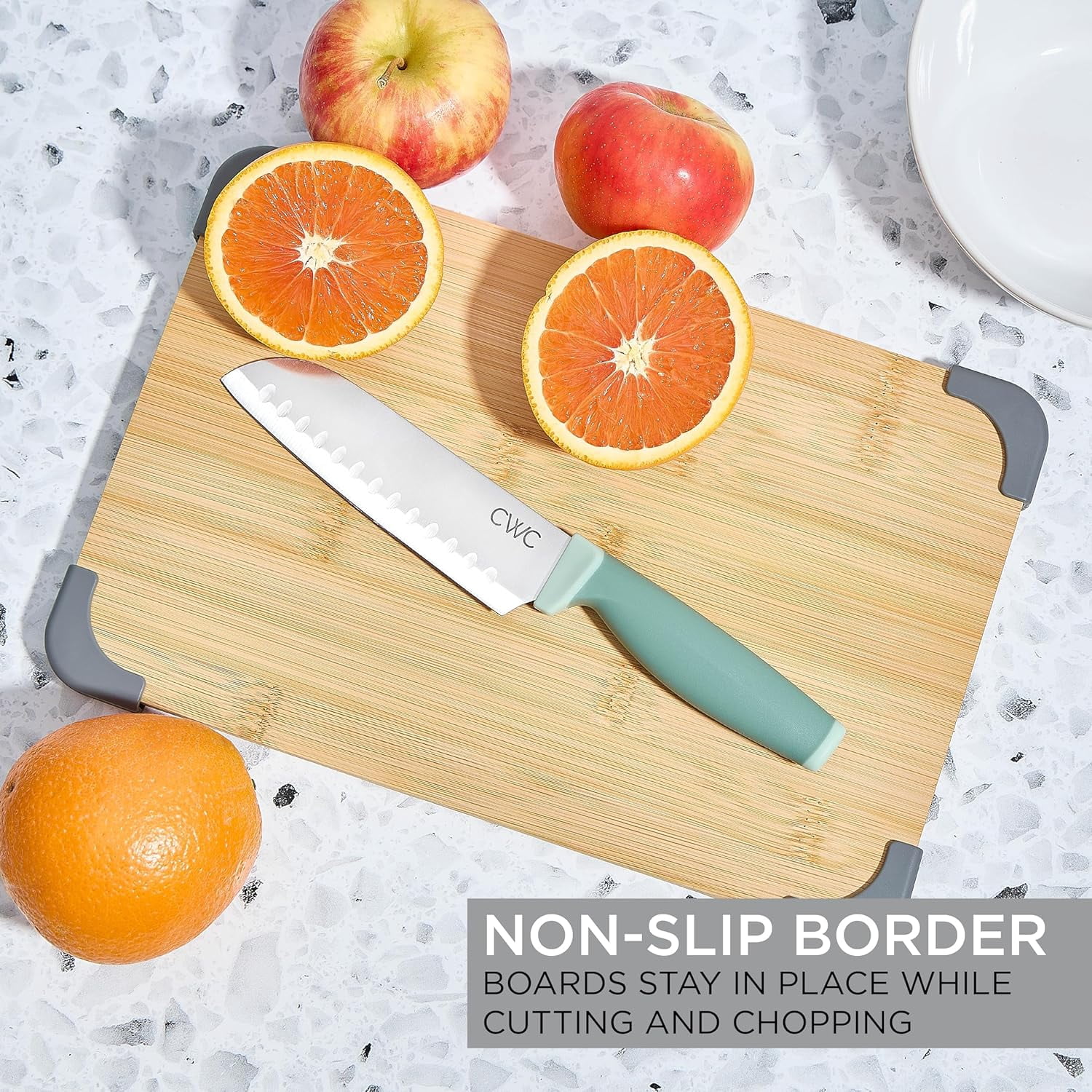 COOK WITH COLOR 3-Piece Bamboo Cutting Board Set, Non-slip Chopping Board Kitchen Utensils Set Home Essentials, Sage Edge