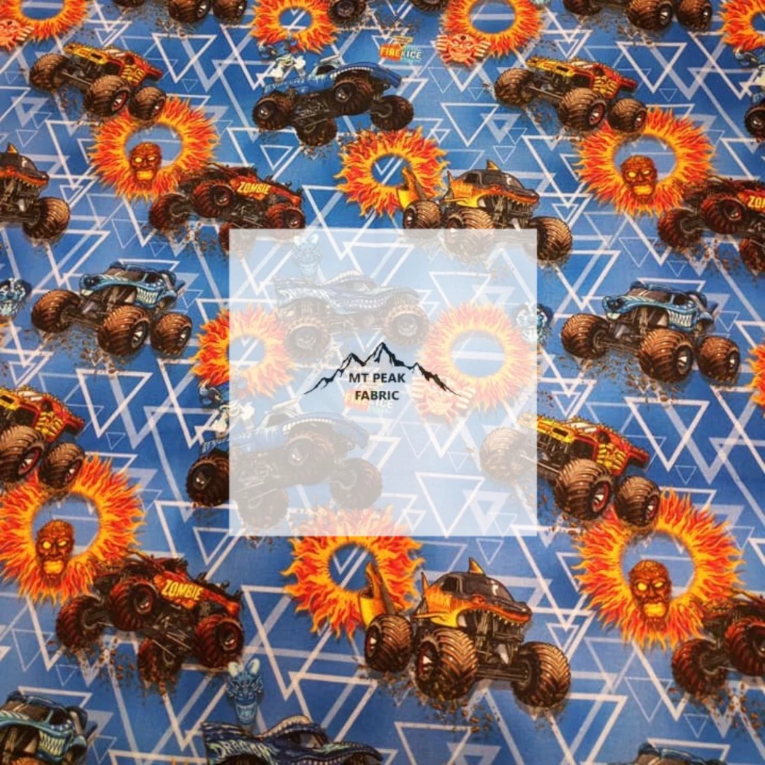 Monster Jam Blue Cotton Fabric
