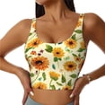 thumbnail image 2 of Haiem Sunflowers And Butterflies Pattern Womens Sports Bra - U Neck Padded Low Impact Yoga Bra Workout Crop Top Gym Moisture-Wicking Workout Vest -, 2 of 9