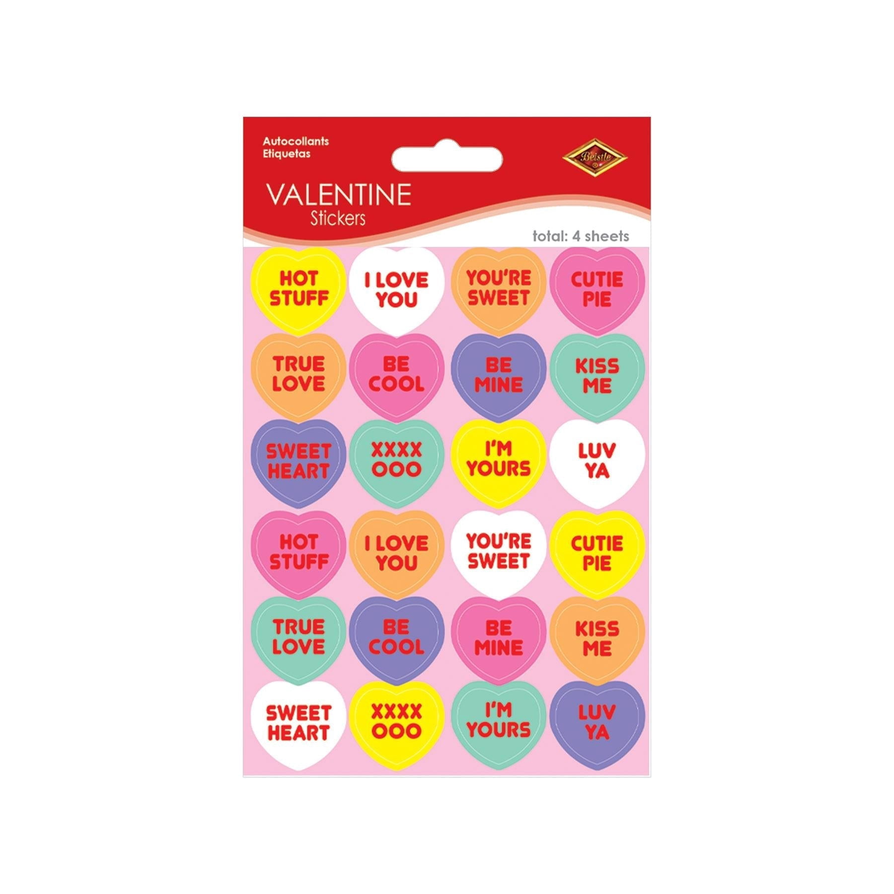 12 Packs Bulk Valentine's Day Candy Heart Stickers 4/Pack