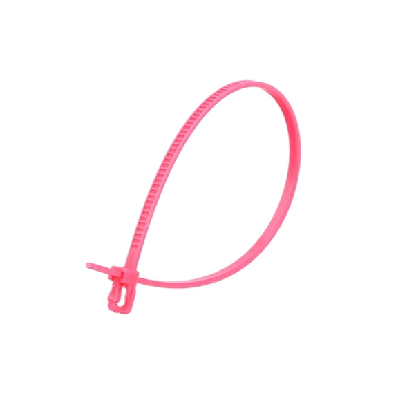 6 Inch Fluorescent Pink Releasable/Reusable Cable Tie - 100 Pack