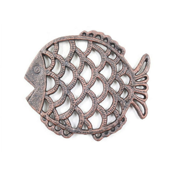 Rustic Copper Cast Iron Big Fish Trivet 8" - Sea Life Decor - Beach Living