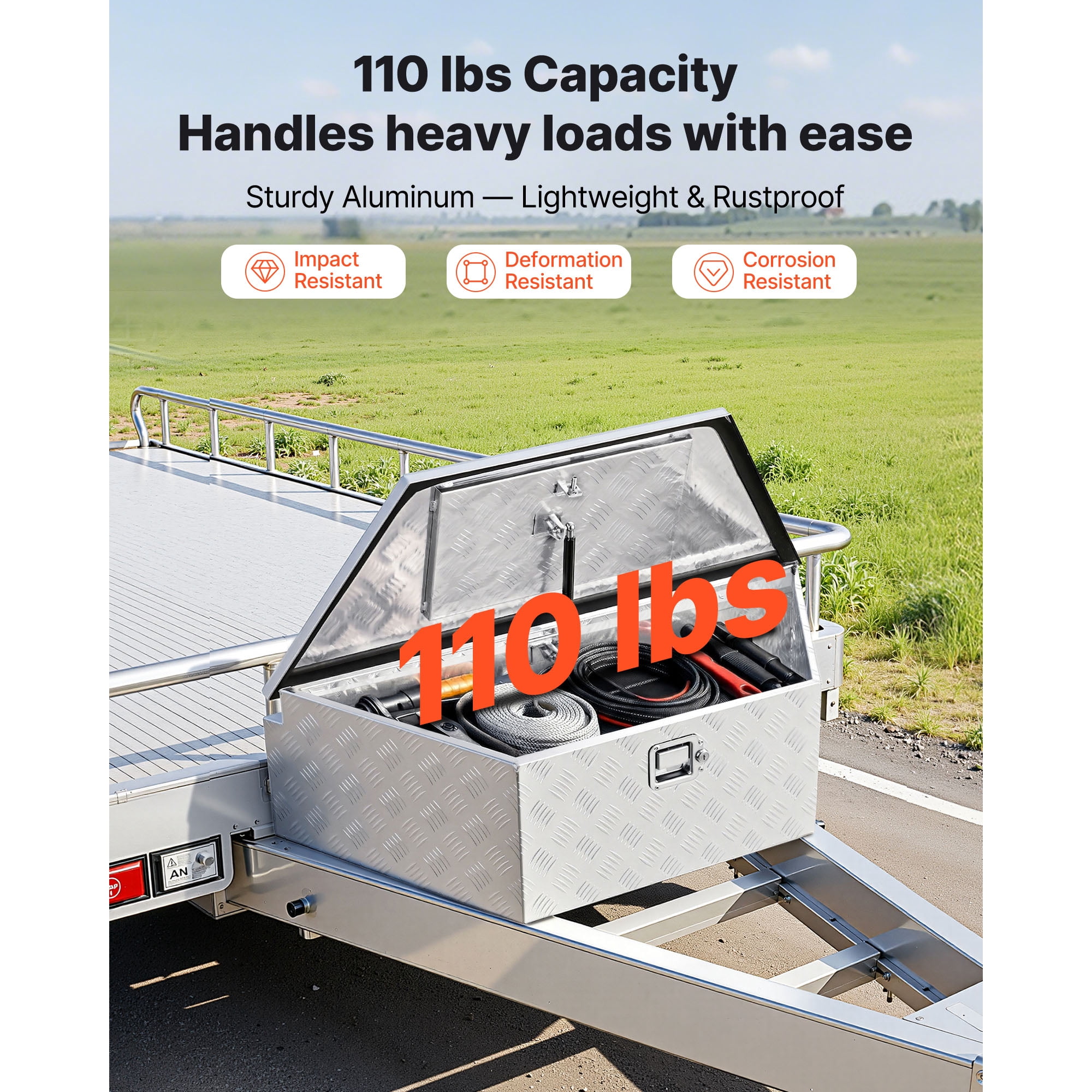 KFFKFF Aluminum Trailer Tongue Tool Box, 39" x 16.5" x 12" Storage Organizer with Lock & Keys, Durable Utility Chest for Truck Beds, RVs, SUVs, and Off-Road Vehicles, Silver