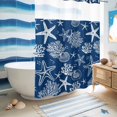 thumbnail image 5 of No Hook Shower Curtain, Navy Blue Coastal Shower Curtains for Bathroom with See Through Top Window, Nautical Beach Starfish Coral Summer Waterproof & Washable Bath Curtain Stall 48"x72", 5 of 9