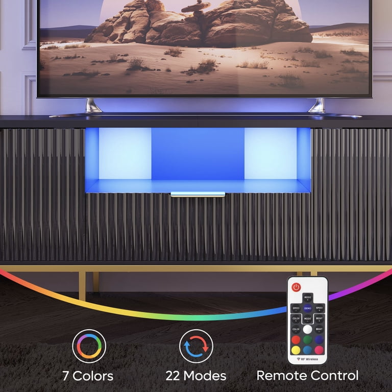 Bestier 70" Led TV Stand with Fluted Cabinet Doors photo 3