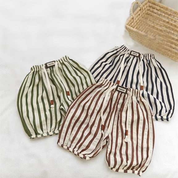 RTKFRFLM Baby Striped Mosquito-Proof Pants 3/4 Length Breathable Harem Trousers Green 6-12 Months