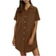 thumbnail image 1 of Mini Falda de Algodón con Pantalones Cortos Botón de Verano Hasta Vestido de Camisa con Cuello, 60% Algodón 40% Lino Mini Vestido, Lavado a Mano Desgaste Casual, 1 of 8