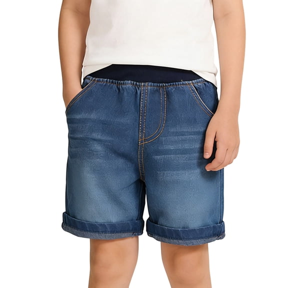 YUANxueke Boys Denim Shorts Elastic Waist Wide Leg Jean Shorts Casual Summer Jorts with Pockets for 0-10 Years