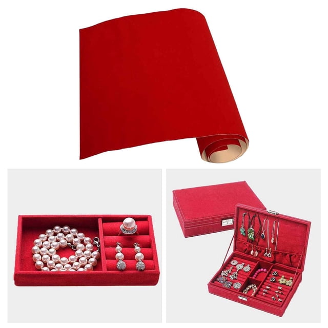 Feuille Autocollante au Dos Feutre Velours Feuilles Adhésives en Velours Tissu Autocollant d'Artisanat Rouge