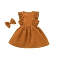 thumbnail image 2 of Kiapeise Toddler Girls Velvet Ruffle Sleeveless Dress+Bowknot Hairpin Set, 2 of 7