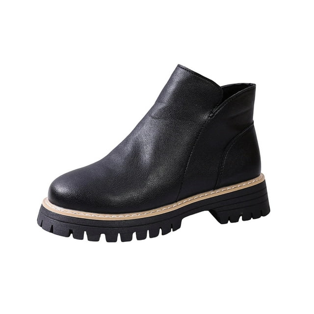 Black Women'S All-Purpose Heel Ankle Boots Round Toe Side Zipper Plus Size Fall Winter Comfort Heel For Leisure Activities