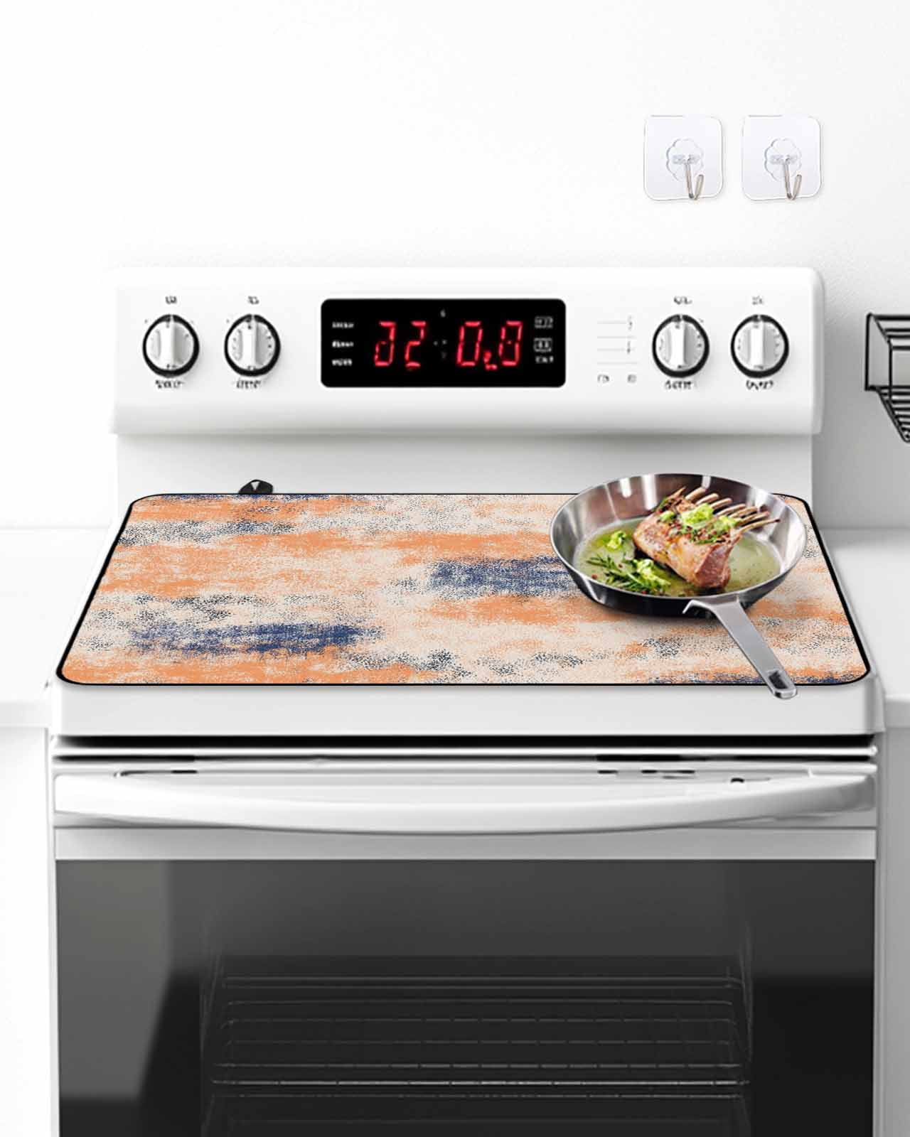 Stove Top Covers for Electric Stove, Orange Blue Glass Stovetop Cover Protector, Minimalist Smear Abstract Art Painting Induction Cooktop Protector Oven Mat for Kitchen Countertop 24"x21"