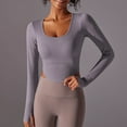 thumbnail image 2 of aidice Athletic Tops for Women Cropped Scoop Neck Long Sleeve Skinny Stretch Breathable Gym Yoga Tops, 2 of 6