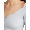 thumbnail image 4 of Women's Spring Fitted Crop Tops Long Sleeve V Neck Ribbed Knit Ruffle Slim T-shirt, 4 of 5