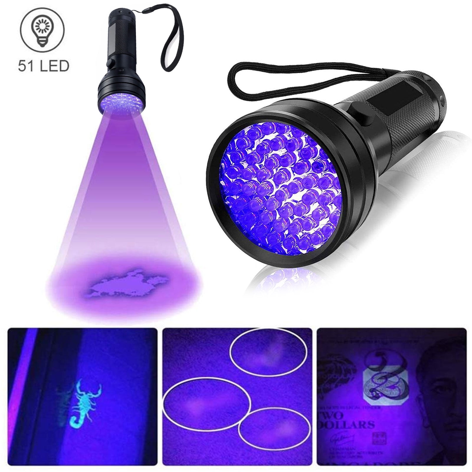 UV Flashlight Black Light, 51 LED 395 Blacklight Detector for Dry Stains and Bed Bug - Walmart.com