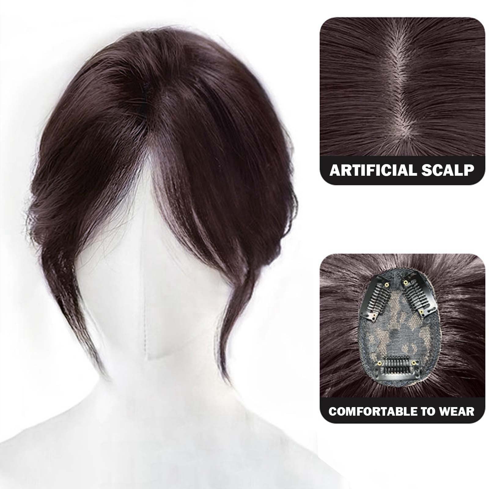 Leatfisat Clip In Toppers Straight Human Hair Seamless Hairpiece With Side-Swept Bangs For Women Thin Hair (Mocha Brown)