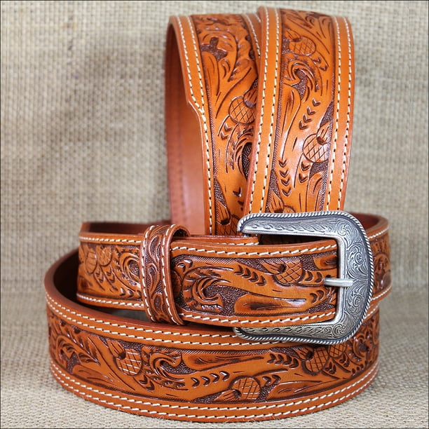 32x1 1/2 inch. 3D NATURAL MENS WESTERN FASHION LEATHER BELT REMOVABLE