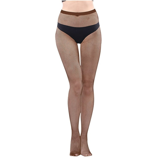 Penkiiy Bas Résille pour Femmes Chaussettes de Mode pour Femmes Couleur Chaussettes Perforées à la Mode Chaussettes en Filet de Pêche Super Élastiques Chaussettes à Bout Fermé en Maille Collants Café