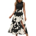 thumbnail image 1 of Coduop Women Boho Floral Short Sleeve Maxi Dress High Waist Split Long Dress Beach Sundress, 1 of 3