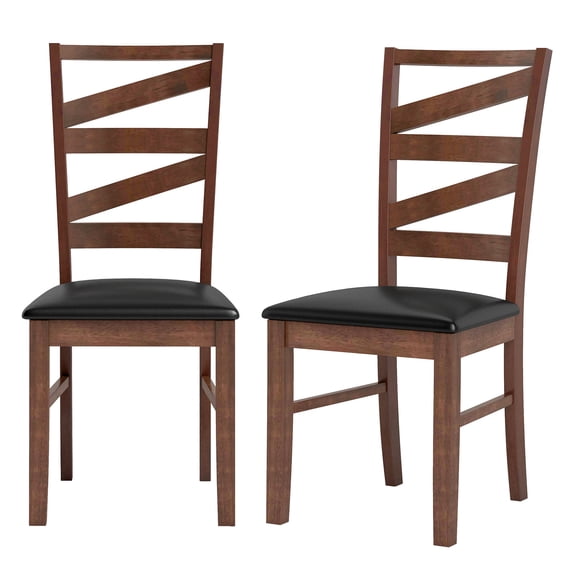 Gymax Dining Chairs Set of 2 Rubber Wood Legs Faux Leather Upholstered Seat Armless