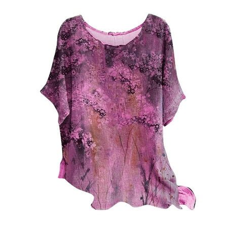 

Women s Fashion Printed Round Neck Short Sleeve T-shirt Blouse Loose Tops Proclub Shirts Pink 3XL