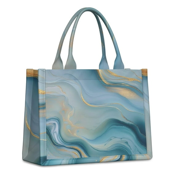 Large Capacity Tote Bag,Blue Marble Gold Wave Pattern Handbag Fashion Luxury Tote Bag,15.7"x13"x 5.1" Inches,Laptop Compatible