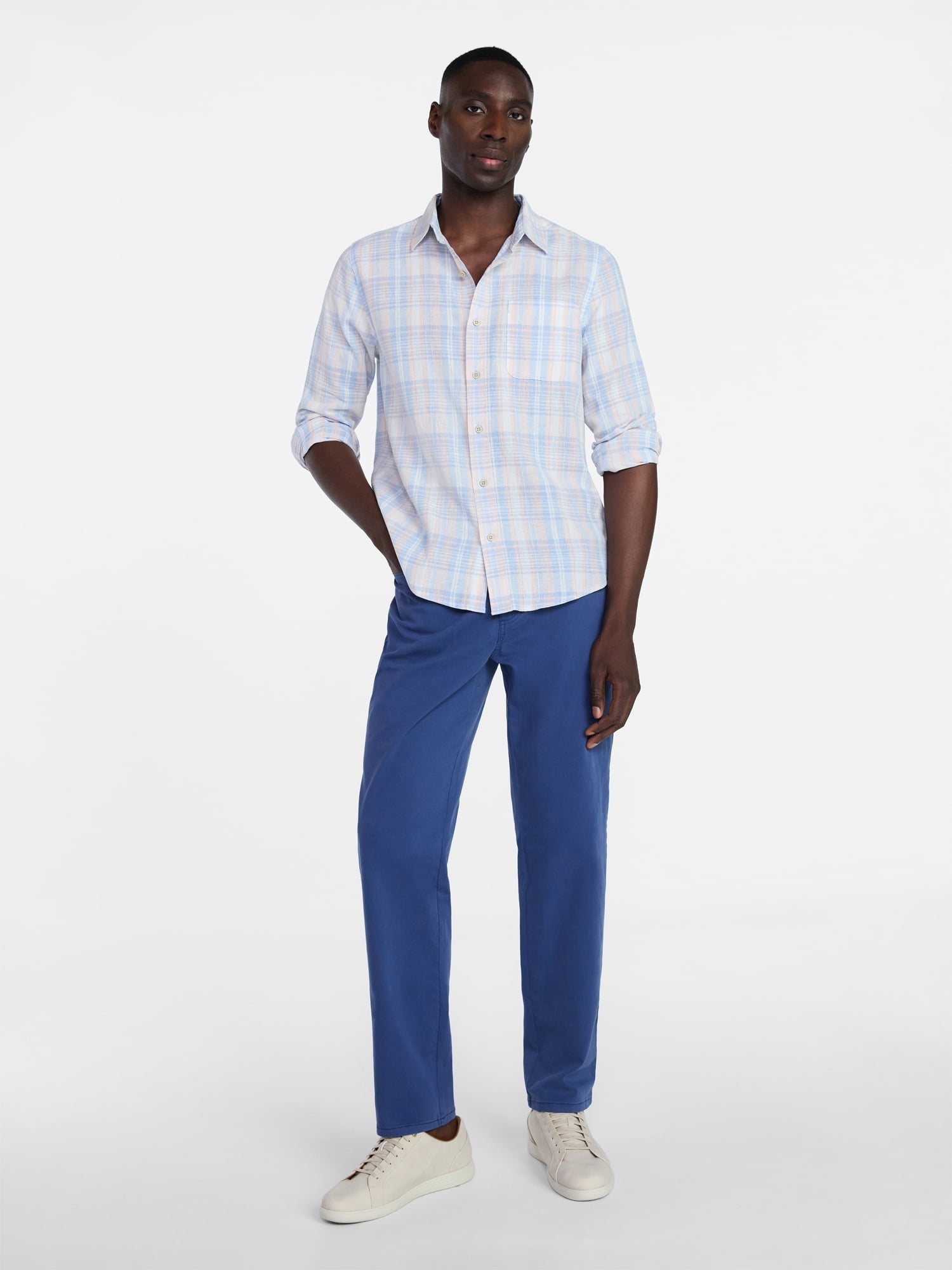 George Men's and Big Men's Linen Blend Button Up Shirt with Long Sleeves, Sizes S-5XL