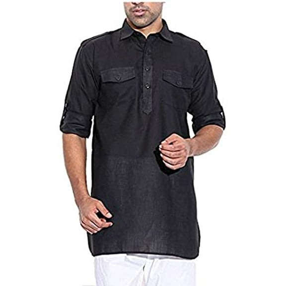 Royal Kurta Men's Cotton Kurta Pyjama Set (ROYAL_53_Black_Medium)