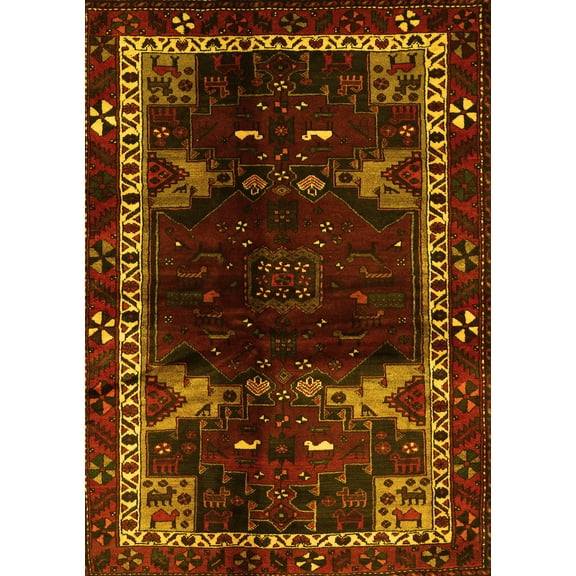 Ahgly Company Indoor Rectangle Animal Yellow Traditional Area Rugs, 7' x 10'