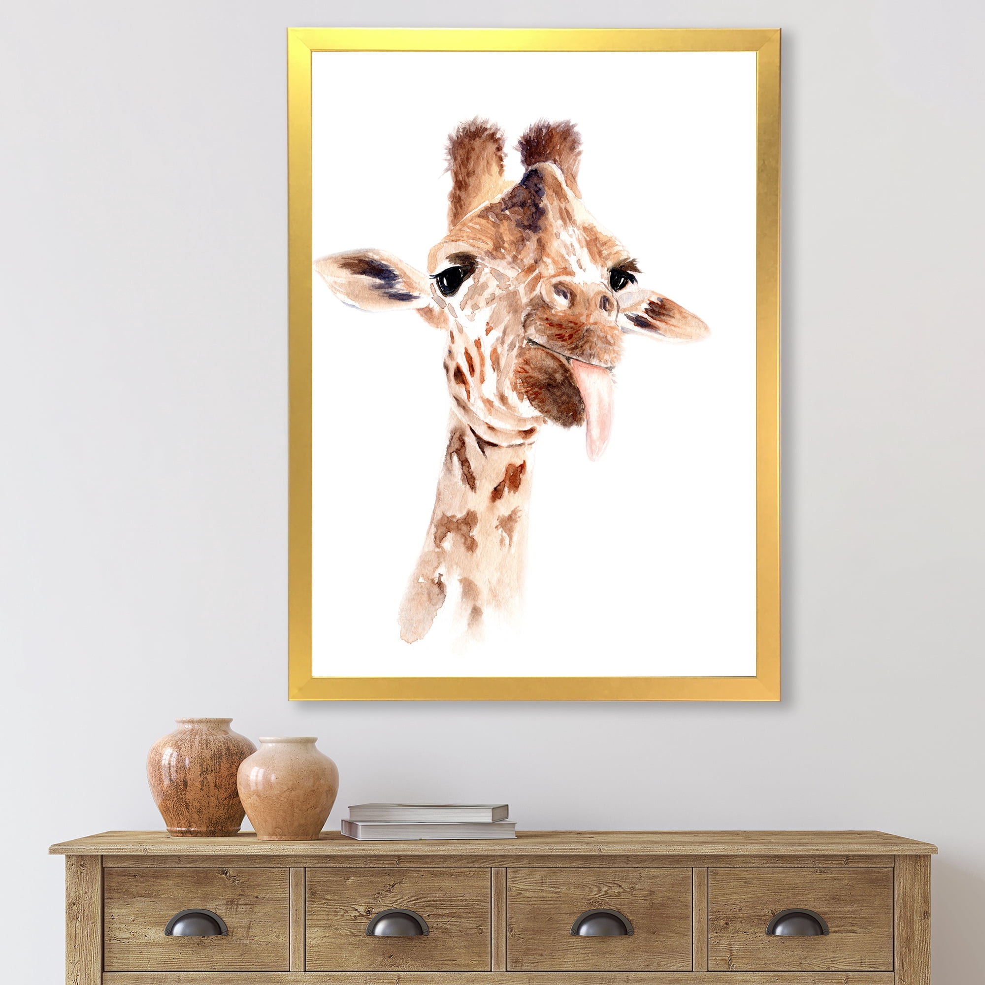 Designart 'Close Up Portrait of A Giraffe X' Farmhouse Framed Art Print