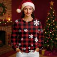 thumbnail image 4 of Women's Fleece Hoodie with Long Sleeve Round Neck, Casual Comfortable Loose-Fit Lightweight, Christmas Plaid Print for Vintage Sportswear,Wine,XL, 4 of 6