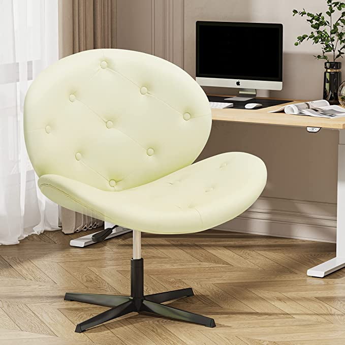 Vanity Chair,Modern Armless Swivel Chair No Wheels, Sit CrossLegged
