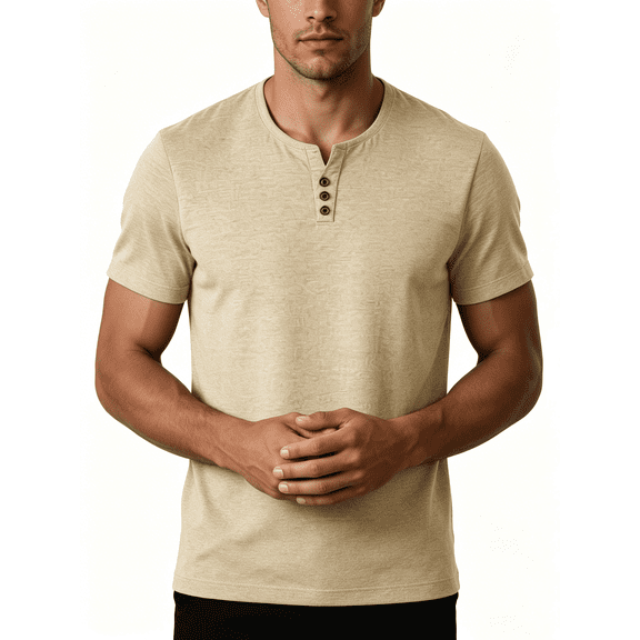 Busydd Tshirts Shirts for Men Casual Quarter Button Round Neck Tee Shirts Versatile Fashion Short Sleeve Solid Color Summer Shirts 2XL
