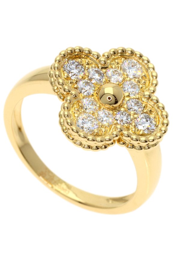 Pre-Owned Van Cleef & Arpels Vintage Alhambra Diamond Ring #50, 18K Yellow Gold, Women's.