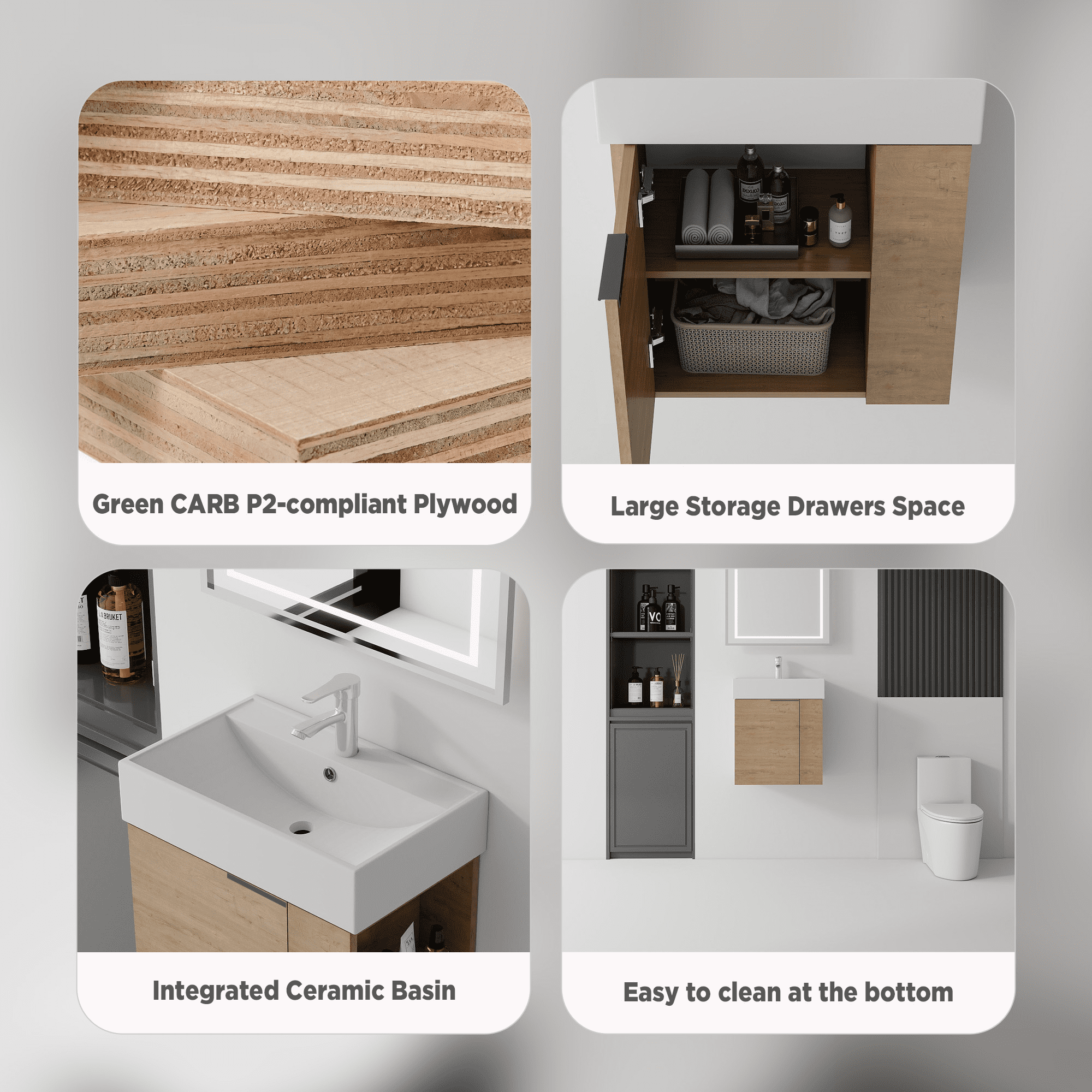 Leumius 21.6" Floating Bathroom Vanity with Ceramic Sink,Floating Bathroom Sink Cabinet for Small Space,Bathroom,Oak