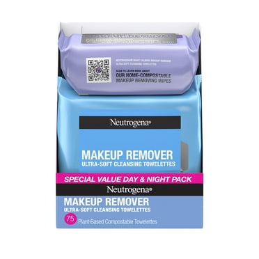 Refresh and Revitalize with Neutrogena Day & Night Facial Cleansing Wipes - 100% Plant Based Fibers, 3 Packs of 25 Ct, 75 Ct