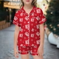 thumbnail image 2 of LUOGENLI Pyjamas pour Filles Taille 8 Manches Courtes Ensemble de Pyjamas pour Bébés Filles Garçons Satin de Noël Manches Courtes Vêtements de Nuit 2 Pcs Boutonnés Classiques Shorts Rouges Taille 4-5 Ans, 2 of 4