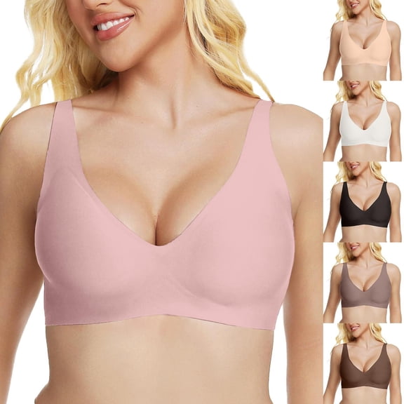 RotHome Wireless Jelly Bra for Women Deep V Push Up Seamless T-Shirt Bra Comfortable Plunge No Underwire Adjustable Straps Everyday Bras for Women Clothing