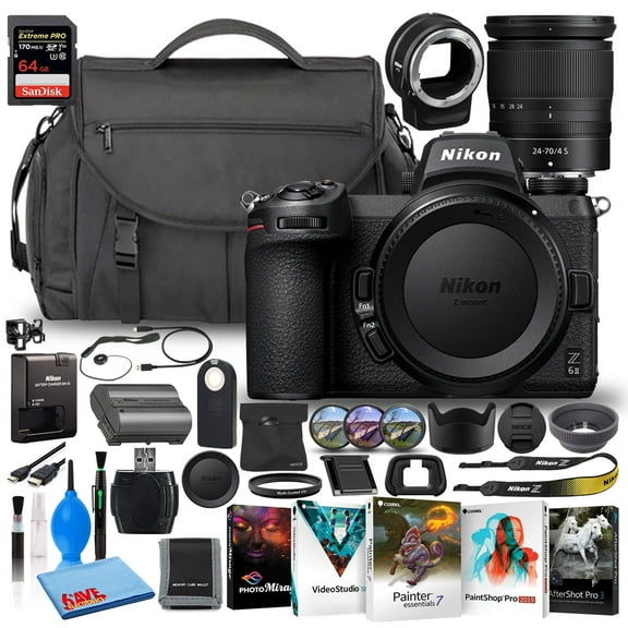 Nikon Z 6II 24.5MP Mirrorless Digital Camera with 24-70mm Lens (1663) (Model) Bundle with Sandisk 64GB Extreme SD Card   Nikon FTZ Adapter   Camera Bag   Editing Software