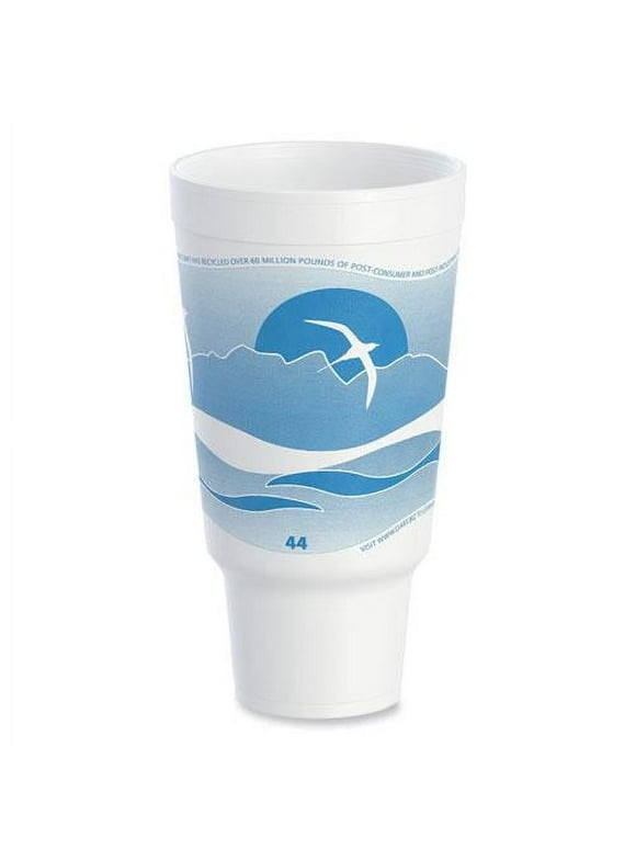 Dart Horizon Flush Fill Foam Cup, Hot/Cold, 44 oz., Ocean Blue/White, 15/Bag -DCC44AJ32H